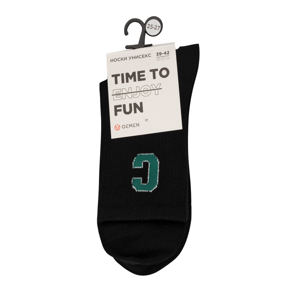 Носки унисекс Oemen PW748-3 с усиленной резинкой и принтом в паголенке, размер 25-27, черный