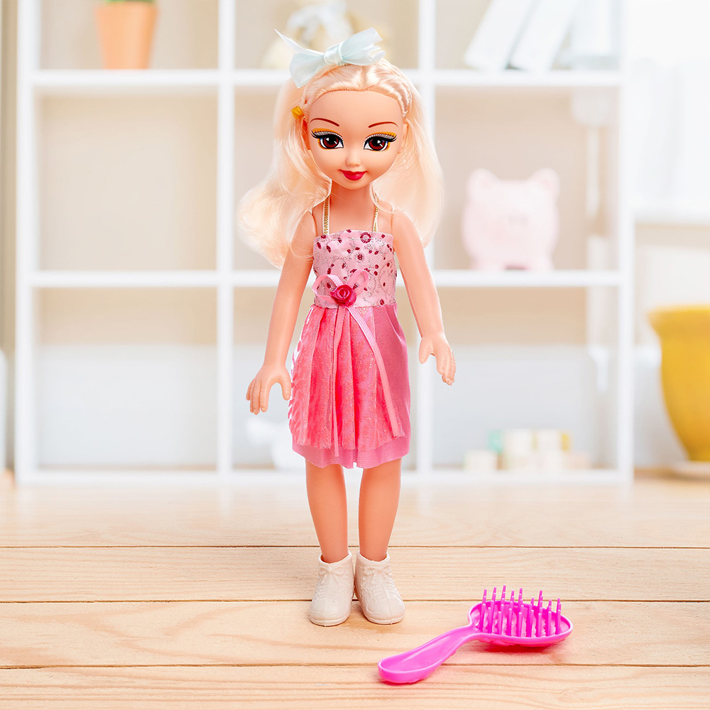 картинка Кукла 4404234 Даша в платье, с аксессуарами, пластик, текстиль 