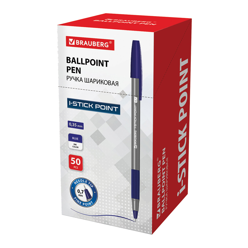 Ручка Brauberg 144021 i-STICK POINT с грипом, корпус серый, линия письма 0,35 мм, синий