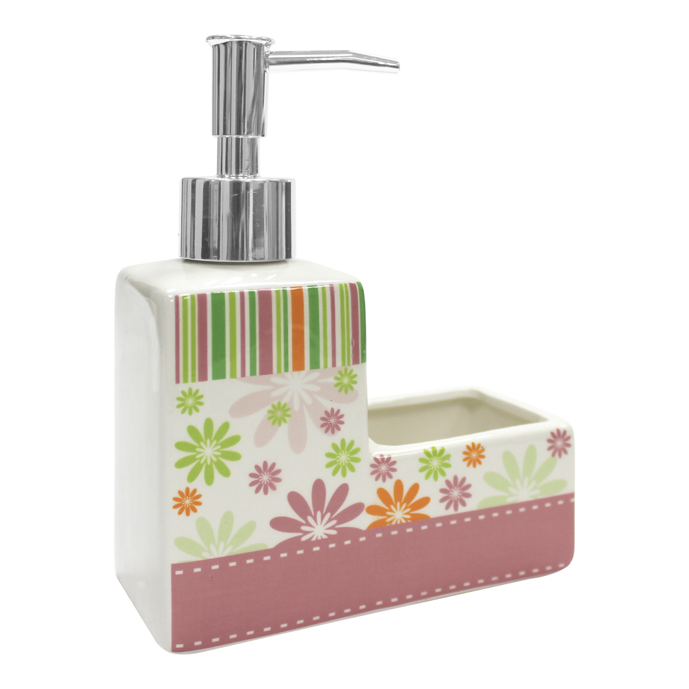 картинка Дозатор для моющих средств DMSG-01 с губкой, 14*6*17 см, керамика, поролон, в ассортименте 