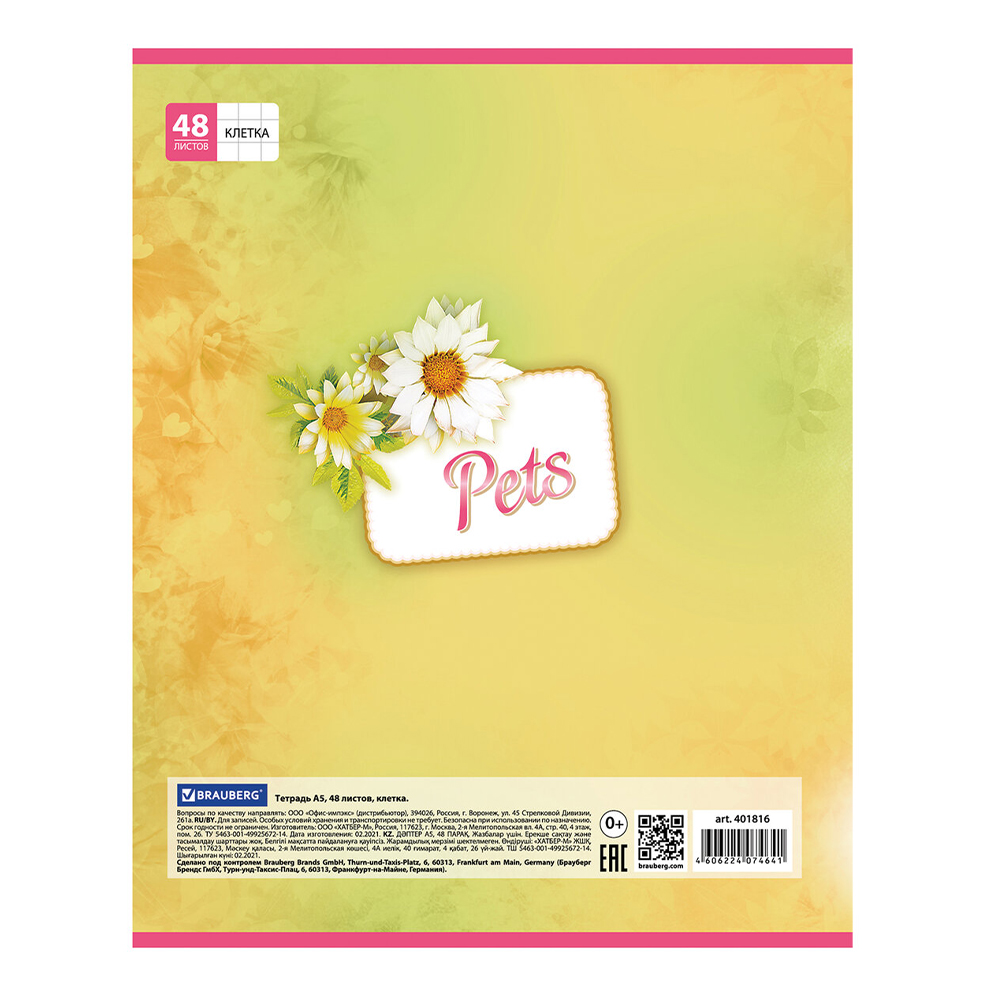 Тетрадь Brauberg 401816 в клетку, Любимчики, 48 листов