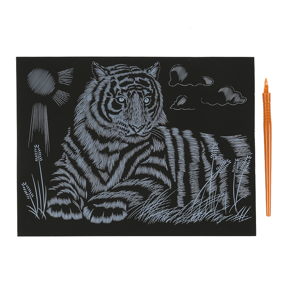 картинка Гравюра MultiArt 100SCRATCHART-GOLD-TIGER золотая, Тигр, 18*24 см, 1 шт 