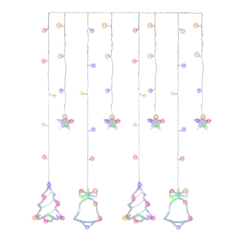 Гирлянда электрическая ГШ-0028 2,5*1м штора фигурная, 8 режимов, 92 лампочки, разноцветный свет