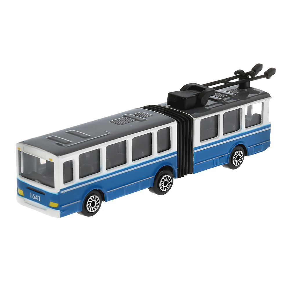 картинка Машина SB-15-34-T Технопарк Троллейбус с резинкой, инерционная, 12 см, металл 