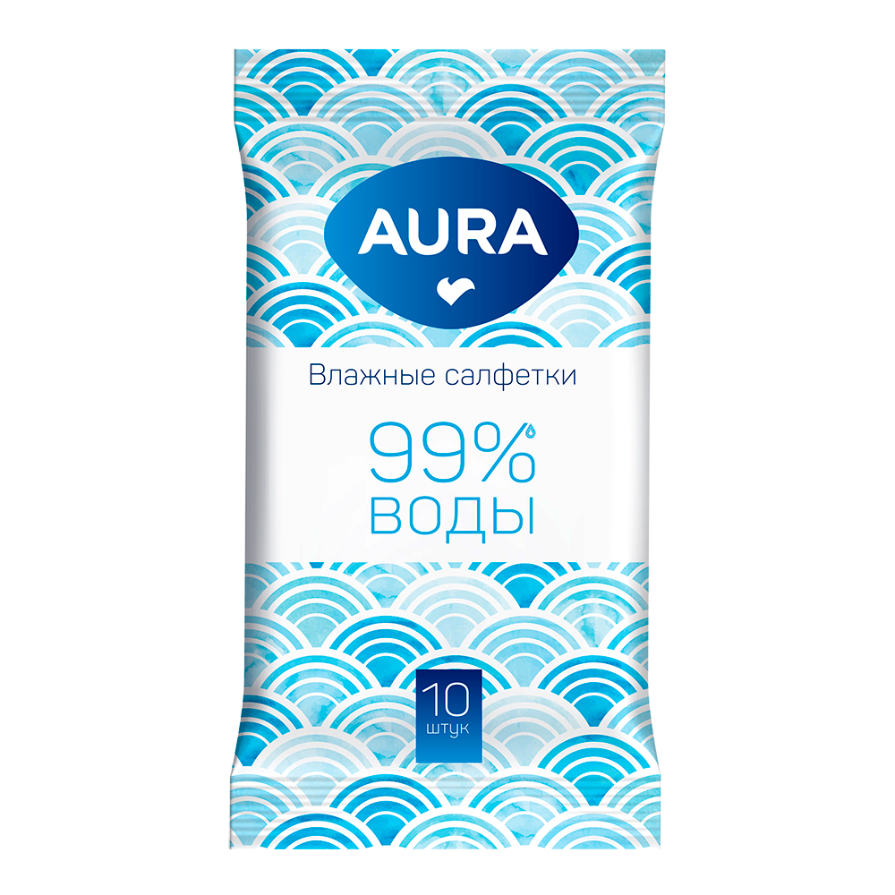 Влажные салфетки Aura Family Освежающие 99% воды, 10 шт