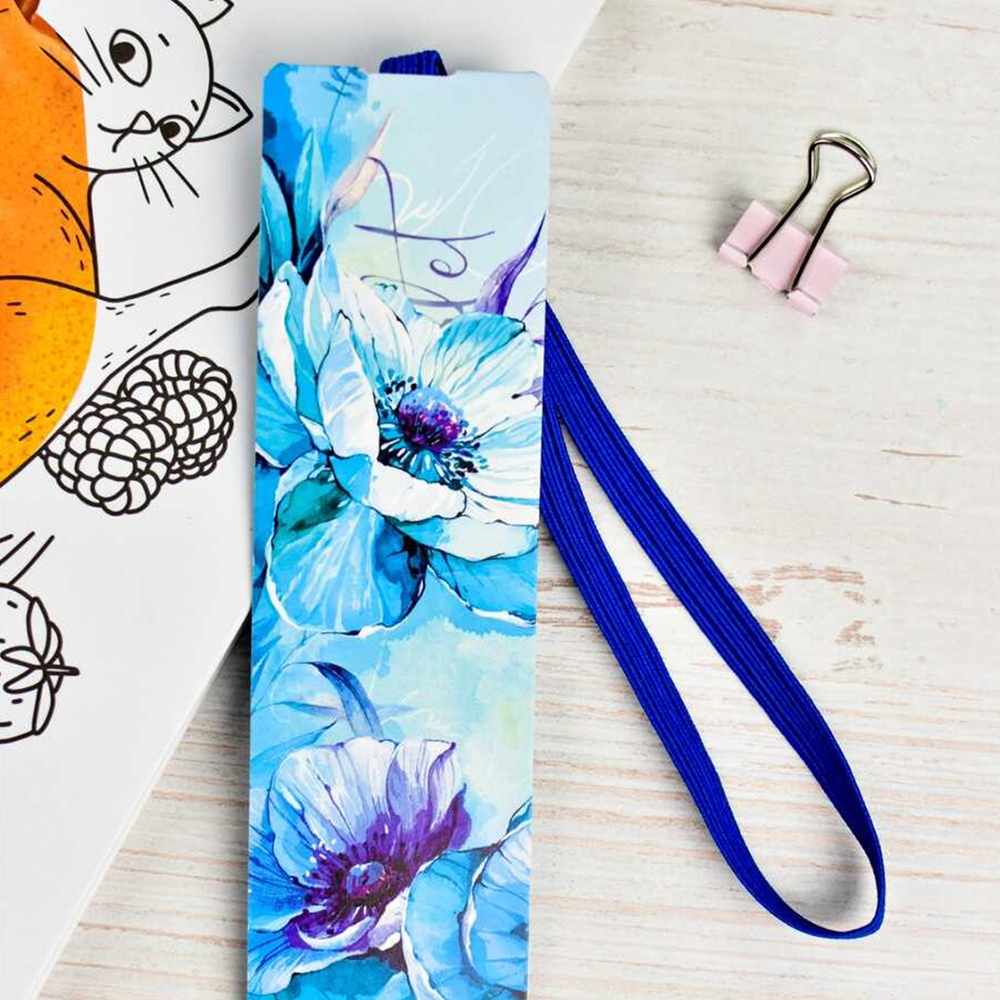 Закладка для книг Феникс 61200 фигурная вырубка, Голубые лепестки 57*170 мм