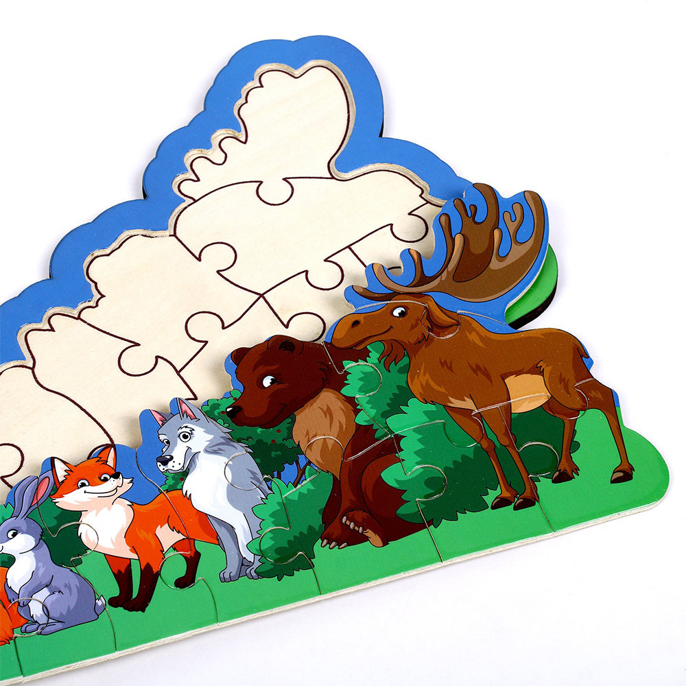 картинка Пазл Лесная мастерская 9270946 Рамка - вкладыш Лес, бумага, дерево, 11 элементов 