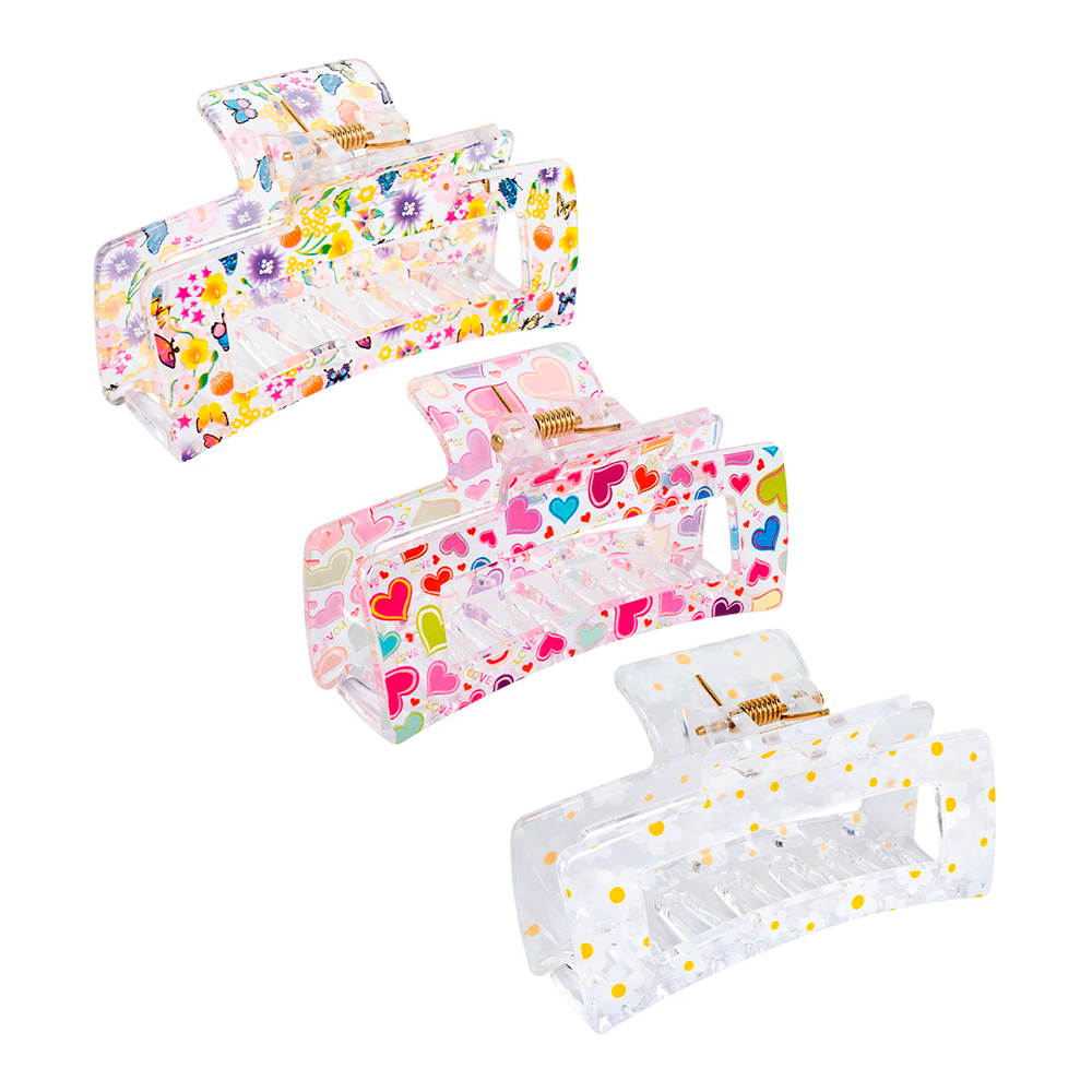 картинка Краб для волос 457005 Monte Vita, прозрачный с рисунком 8,5 см, ассорти 