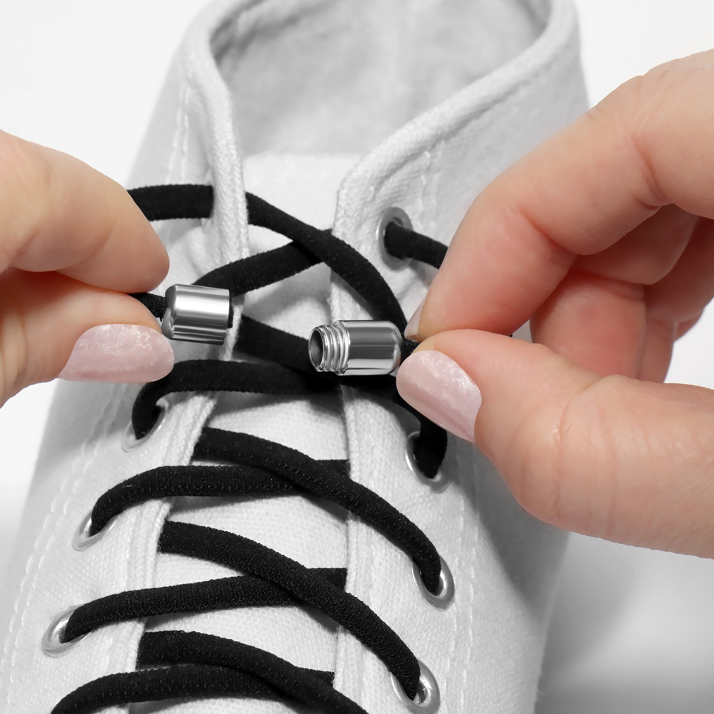 картинка Шнурки для обуви ONLITOP 9398400 пара, круглые, с фиксатором, 5 мм, цвет: белый, 100 см 