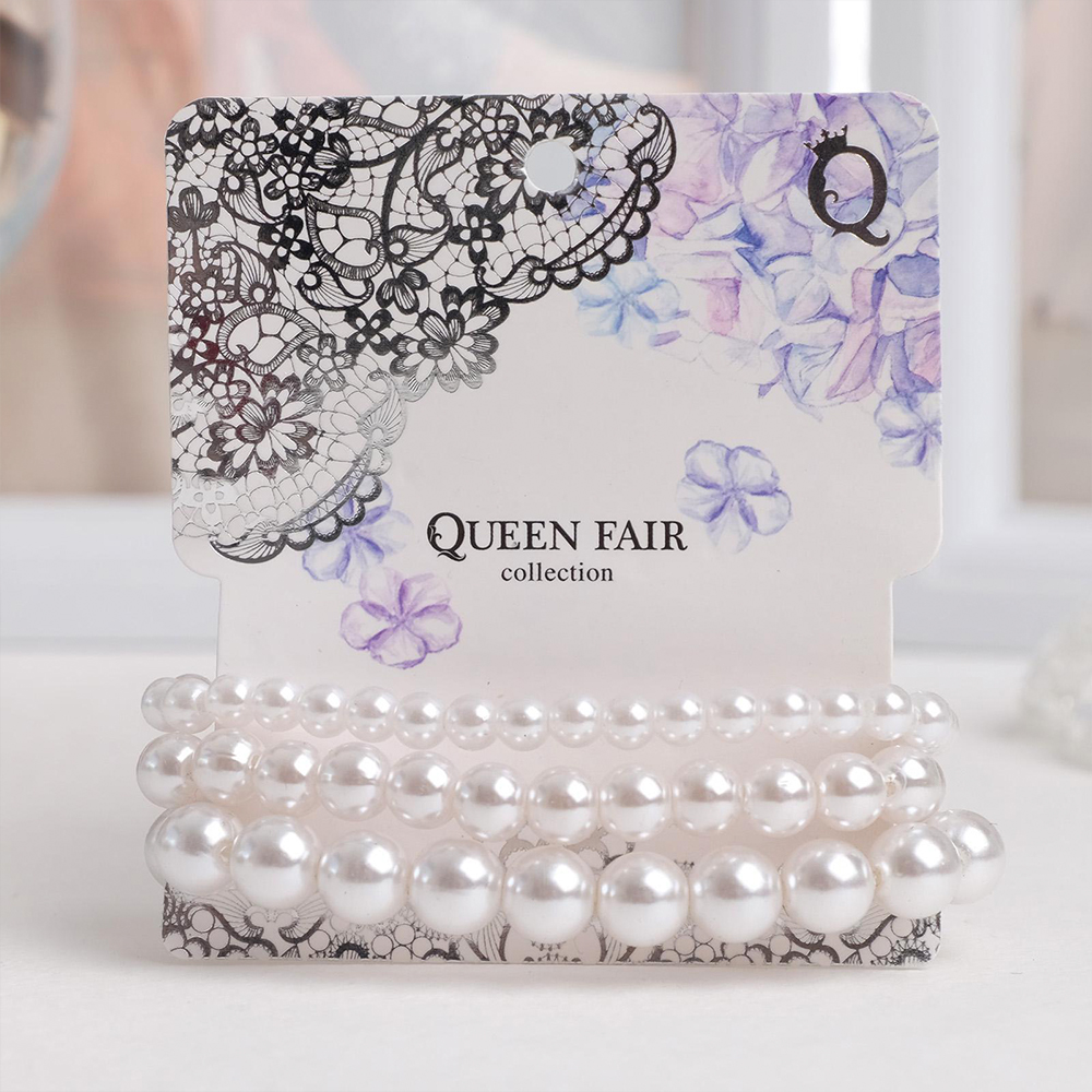 Бижутерия Queen Fair 125195 Браслет жемчуг Трио, пластик, силикон, белый