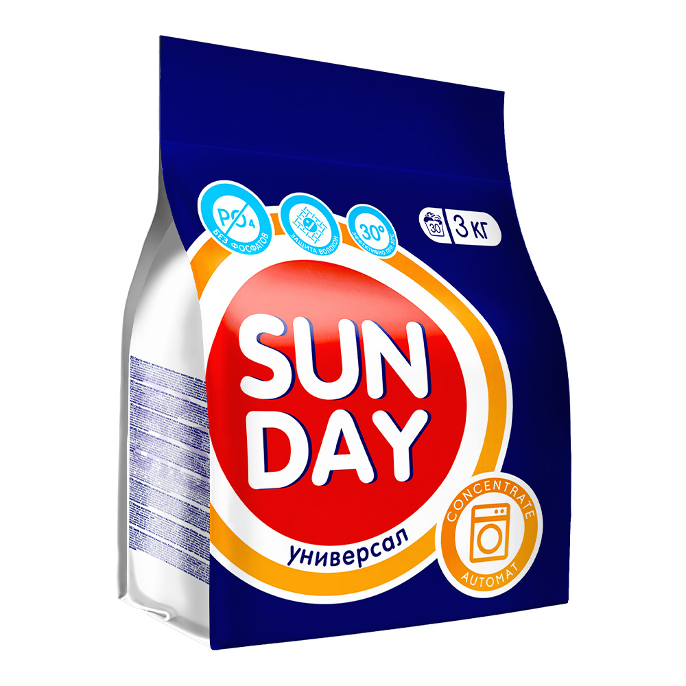 картинка Стиральный порошок Sunday Universal для белого белья, автомат, 3 кг 