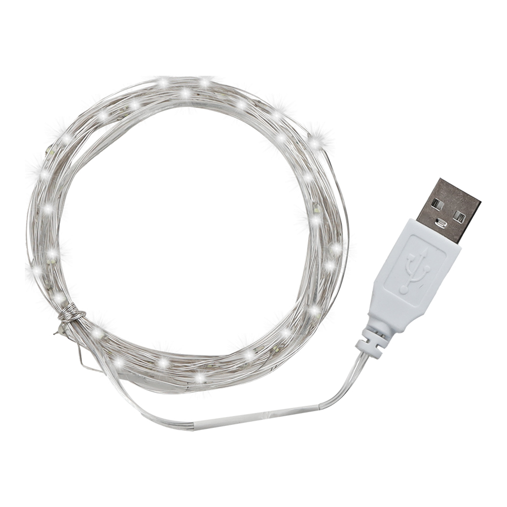 Гирлянда электрическая НУ-3023 LED новогодняя,проволока,холодный белый свет,5В, прозрачная нить, 10 м, 100 лампочек