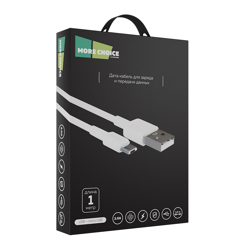 картинка Дата-кабель для зарядки MoreChoice K19m 1м USB для micro USB 2.0А, белый, 1 м 