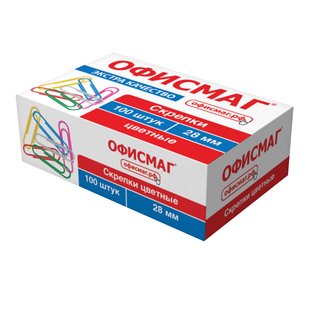 Скрепки Staff 226821 Manager, цветные в картонной коробке 28 мм, 100 шт
