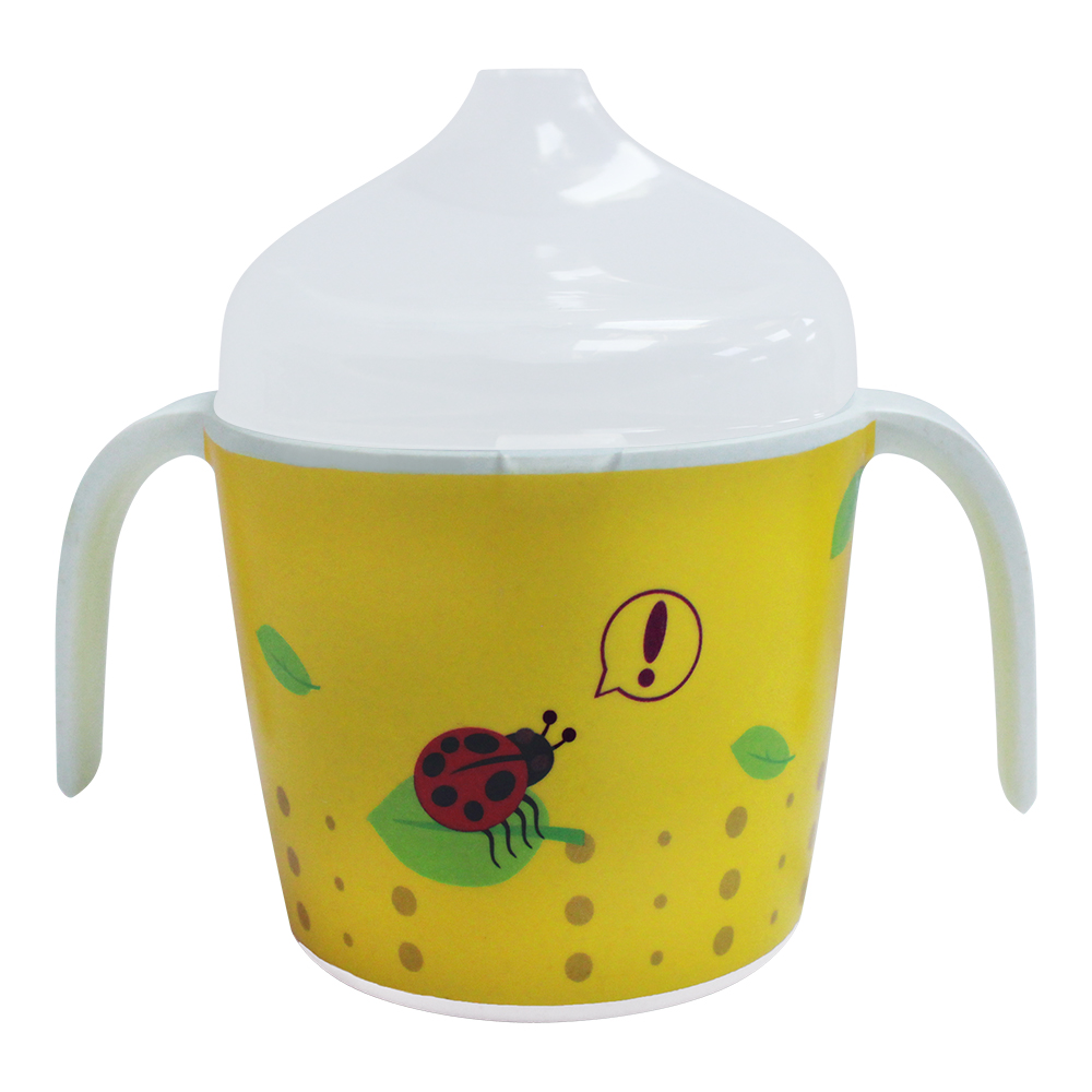 Поильник PDB-03 с крышкой детский Животные 12*7,8*10,6 см, бамбуковое волокно, пластик, в ассортименте, 180 мл