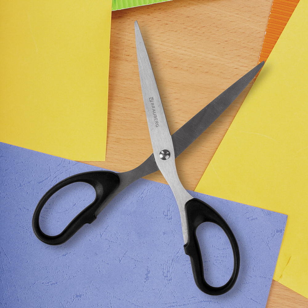 Ножницы канцелярские Brauberg 237096 Standard, 2-х сторонняя заточка, цвет: черный