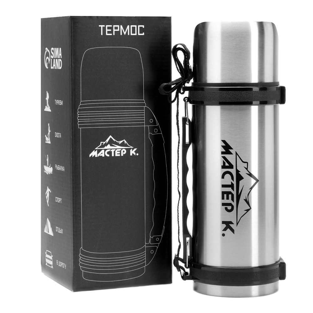 картинка Термос Мастер К 5248800 Движение,с кружкой,сохраняет тепло до 18ч, нержавеющая сталь, хром, 1200 мл 