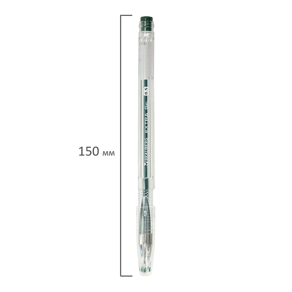 Ручка гелевая Brauberg 143904 EXTRA узел 0,5 мм, линия 0,35 мм, прозрачный корпус, зеленый