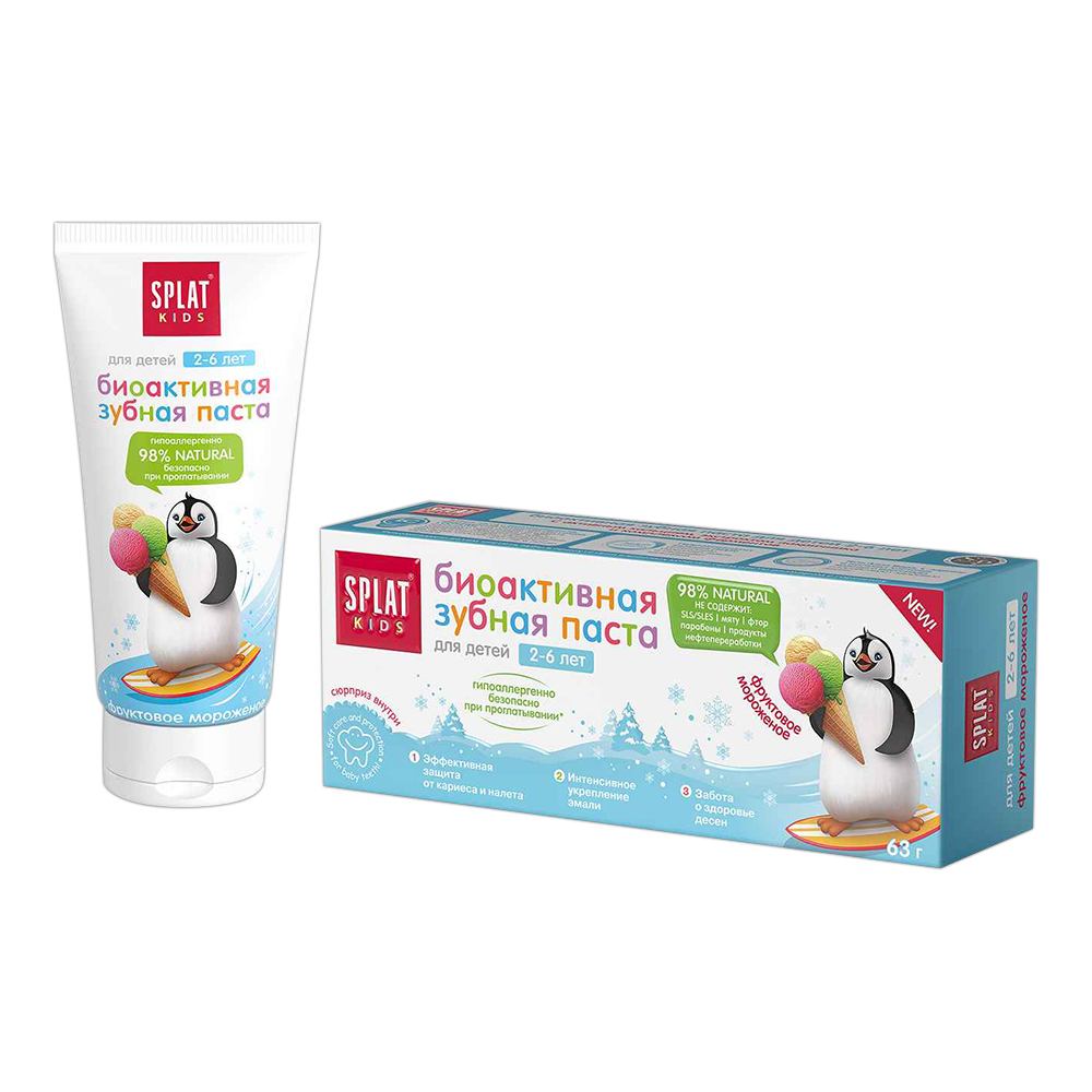 картинка Зубная паста Splat Kids 2-6 лет фруктовое мороженое, 50 мл 