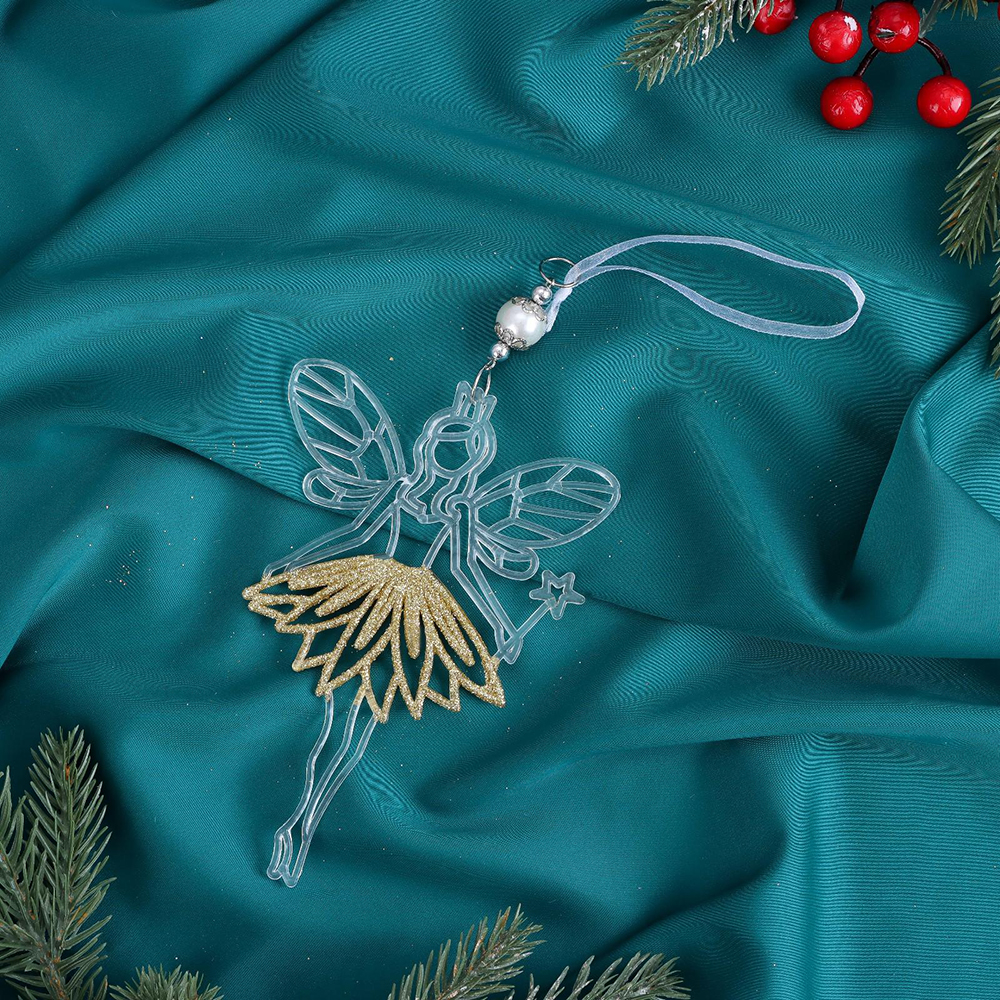 Новогоднее Украшение 6953963 Дюймовочка юбка блеск, 9,5*14,5 см, пластик, прозрачно-золотой