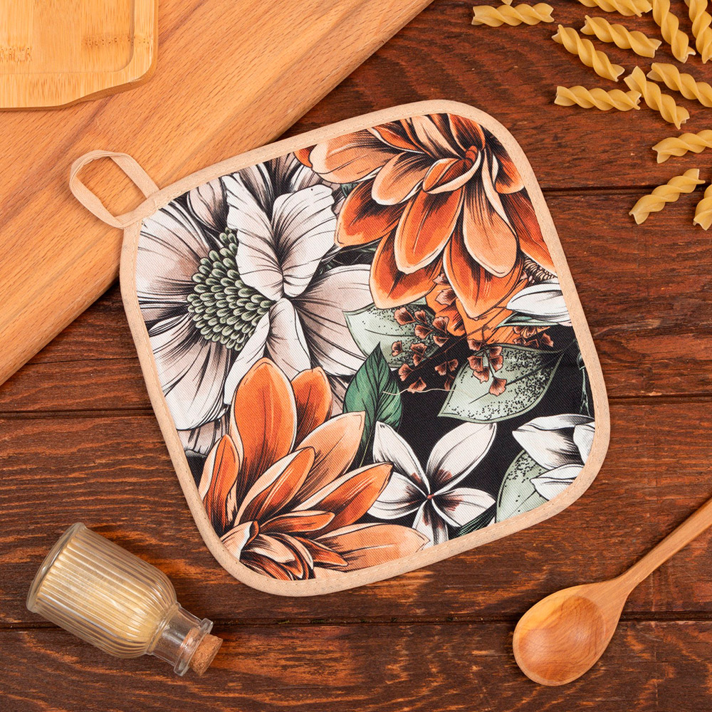 Прихватка Этель 7560471 Meadow flower 19*19 см, белый, зелёный, оранжевый, 1 шт