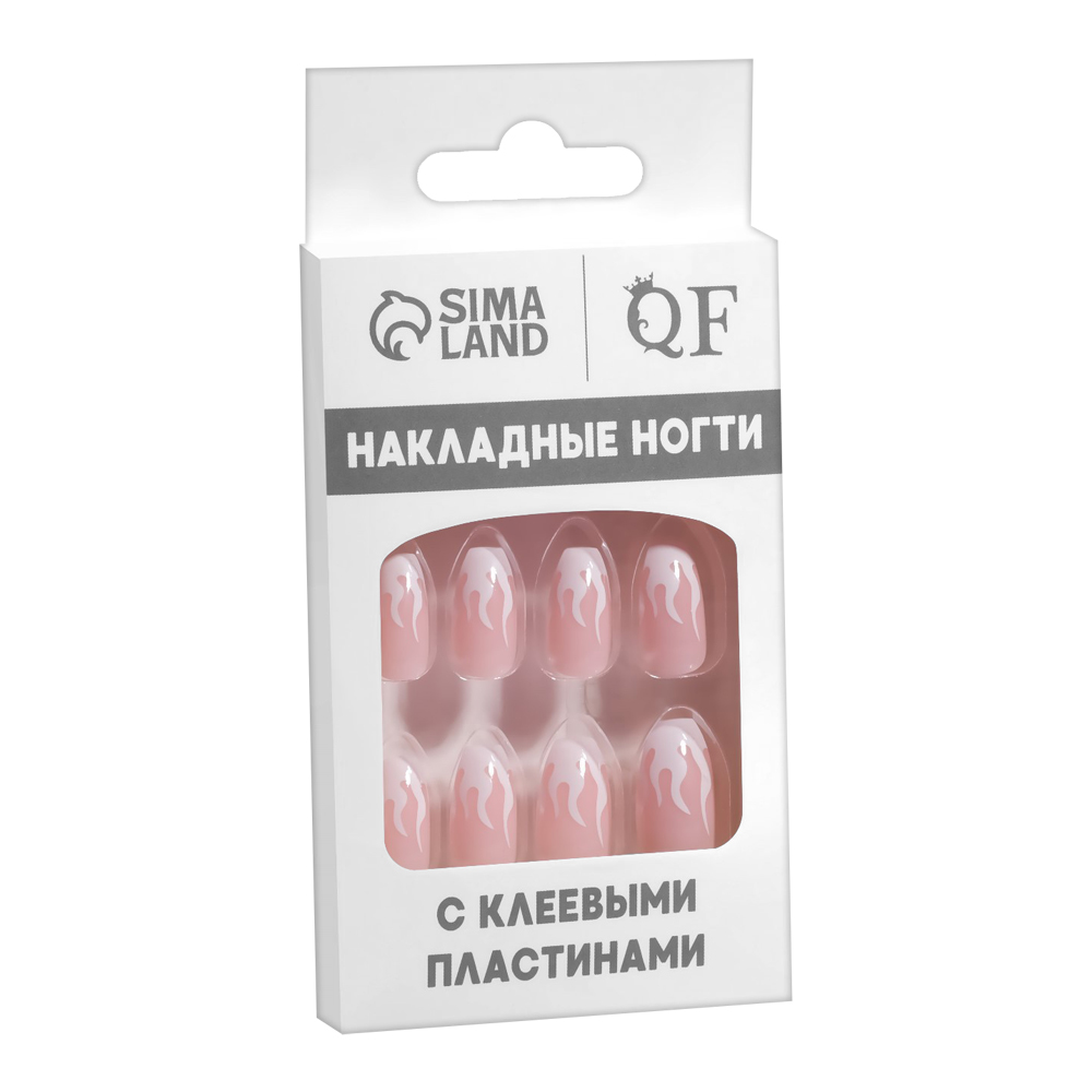картинка Ногти накладные Queen Fair 9719819 форма балерина,12шт c клеевыми пластинами, розовые, белые 