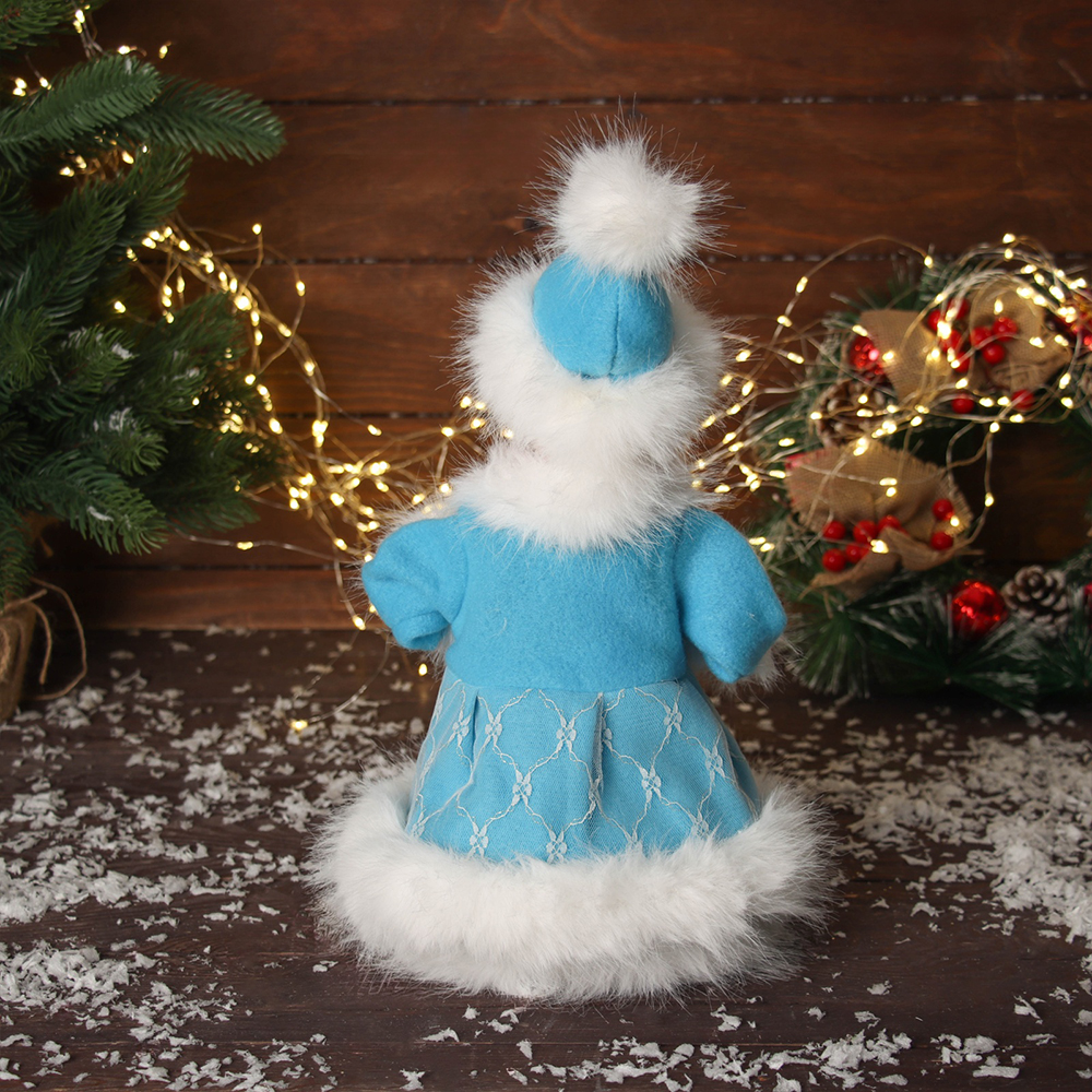 Новогодняя Игрушка Снегурочка 10481684 В пушистой шубке,с фонариком,двигается,подсветка 30 см, голубой