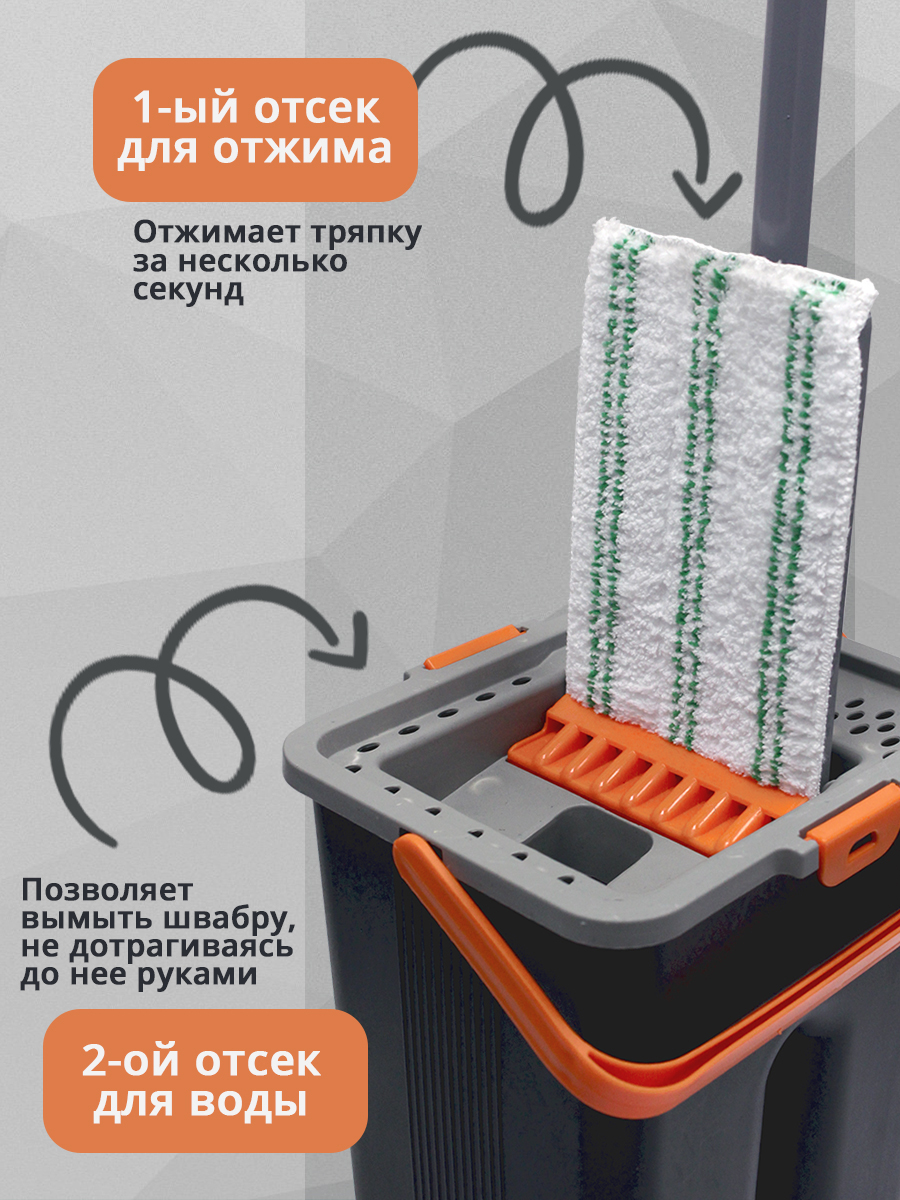 Швабра с вертикальным отжимом Hunter ELFOTTO +ведро, черный, 8 л, пластик