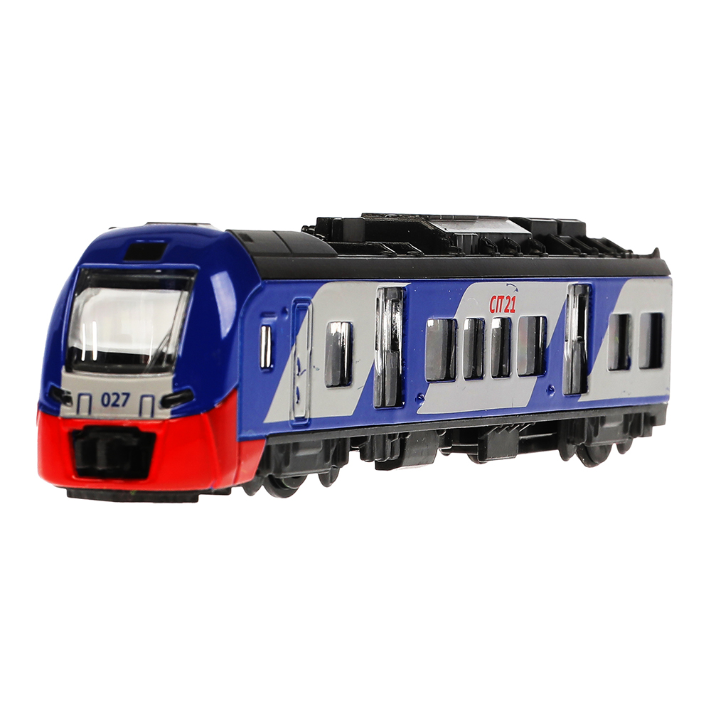картинка Машина ELTRAIN-17-BUSR Технопарк Пассажирский электропоезд, инерционный, 17 см, металл, синий 