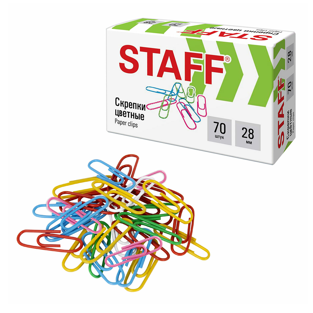 Скрепки Staff 271708 цветные в картонной коробке 28 мм, 70 шт