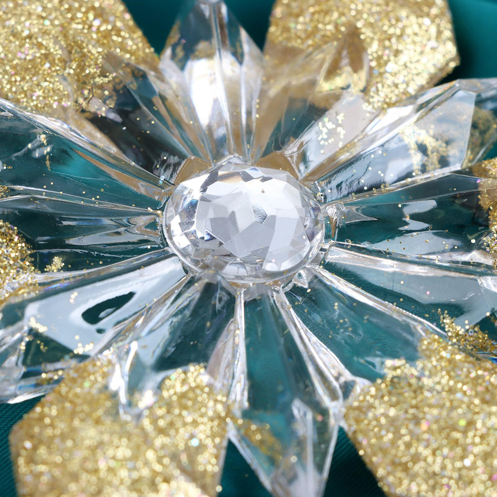 Новогоднее Украшение 6953973 Снежинка лучистая сияние блеск, 12,5*11,5 см, пластик, прозрачно-золотой
