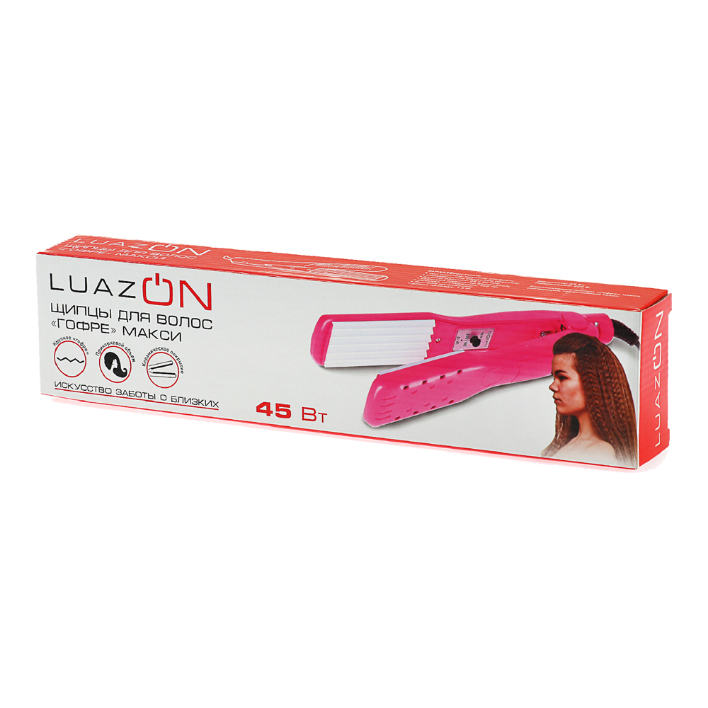 Плойка-гофре для волос Luazon 1163455 LF-17, 45 Вт , 35*80 мм, 160-200°C, керамическое покрытие, розовый