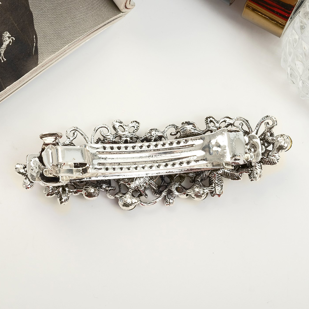 картинка Заколка-автомат для волос Queen Fair 3925192 Синий туман, цветочки, металл, 9 см 