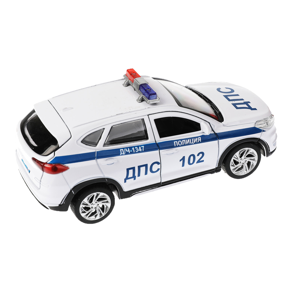 картинка Машина TUCSON-12POL-WH Технопарк инерционная, Hyundai Tucson Полиция, 12 см, металл, в ассортименте 