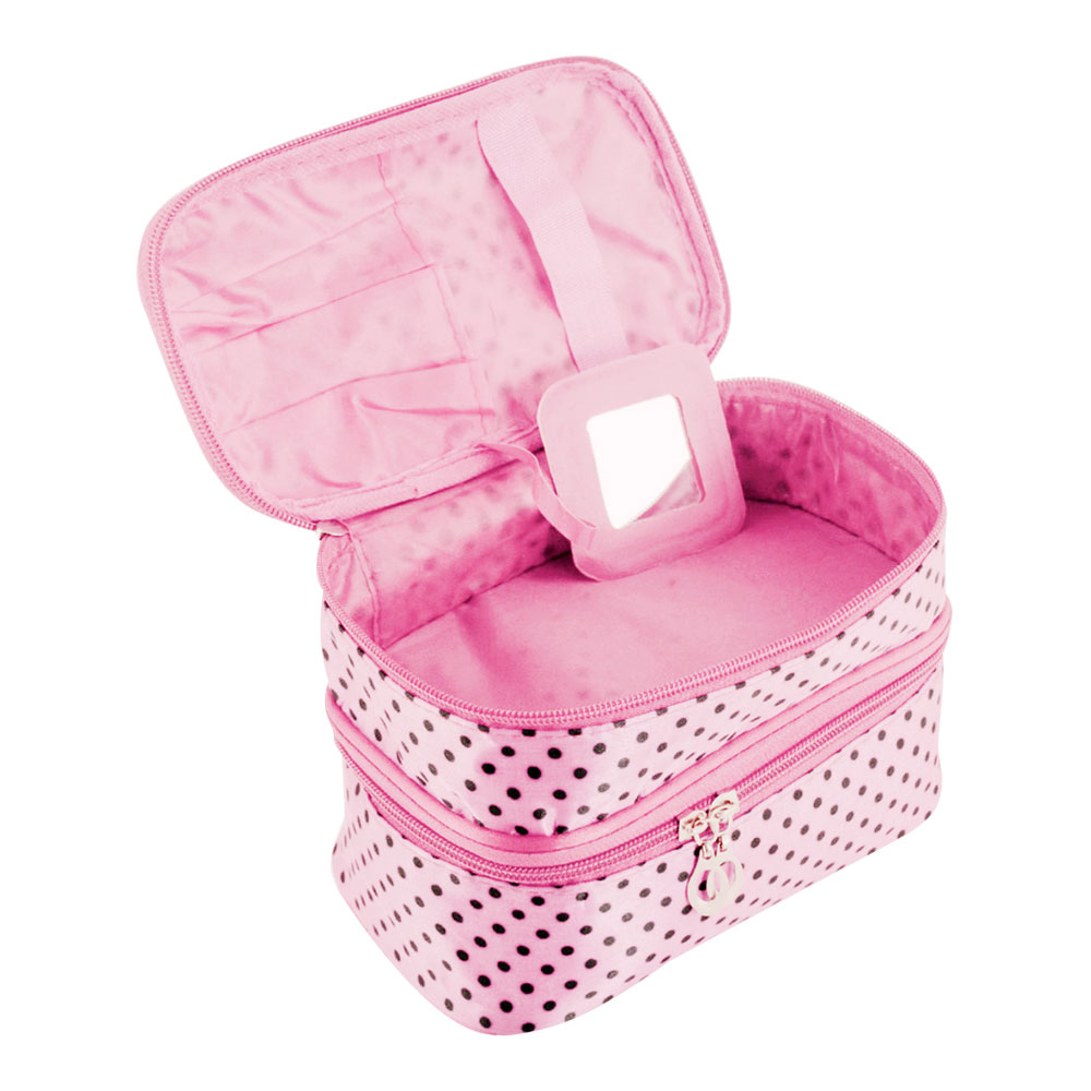 картинка Косметичка сундучок 2 яруса 20*11.5*13.5 см, атласная ткань, цвет в ассортименте 