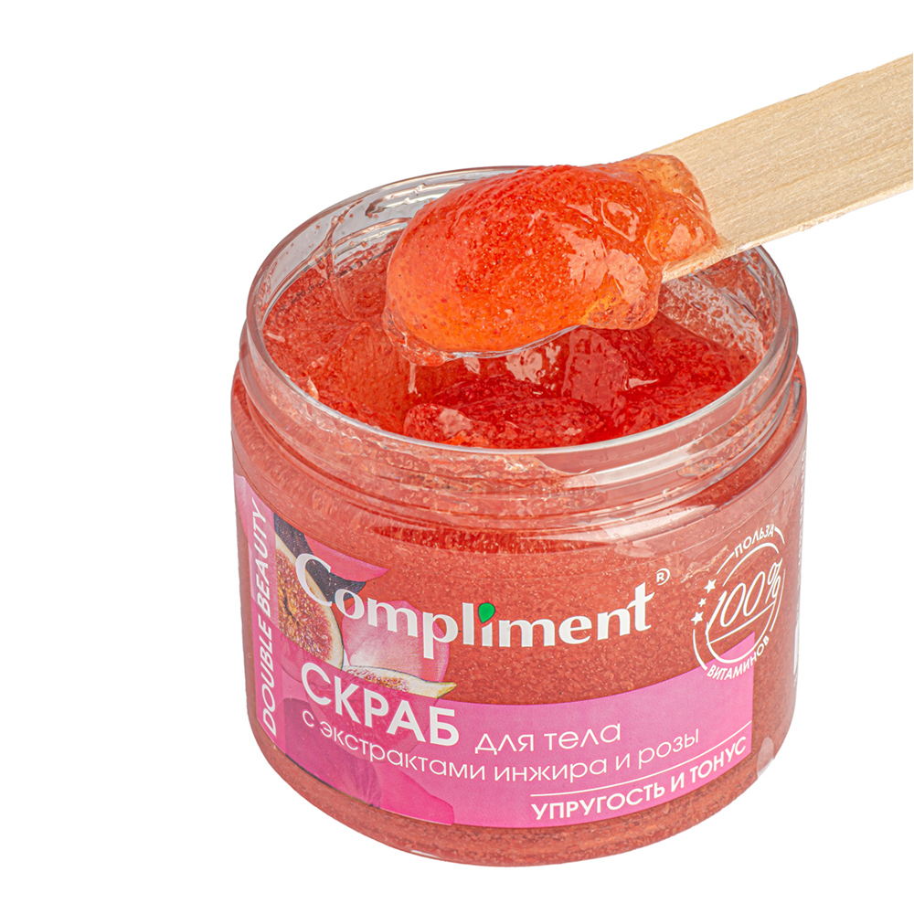 картинка Скраб для тела Compliment Double Beauty с экстрактами инжира и розы УПРУГОСТЬ И ТОНУС, 400 мл 
