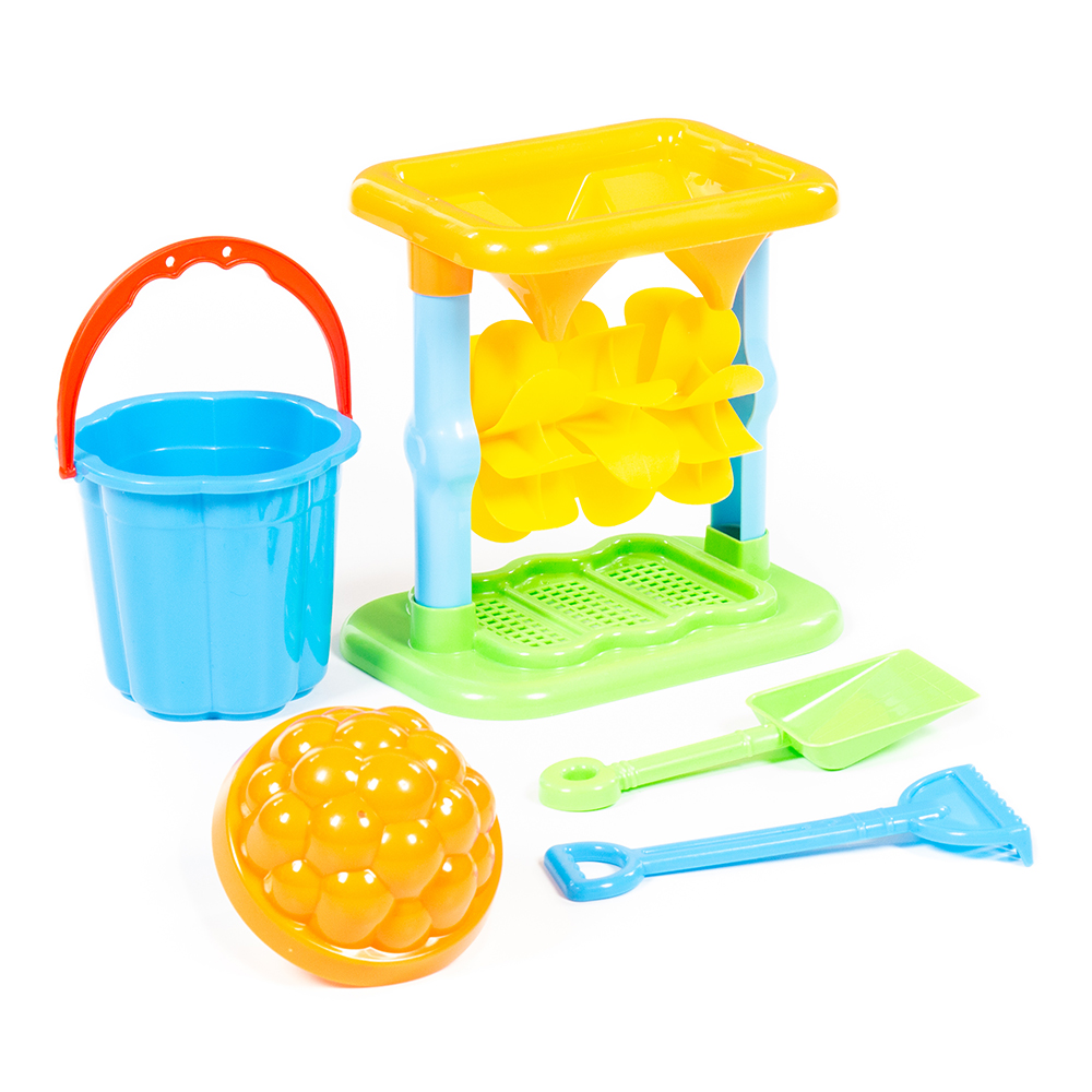 картинка Набор для песочницы 35752 Полесье песочная мельница,ведро,лопатка,грабельки,формочка, в ассортименте 