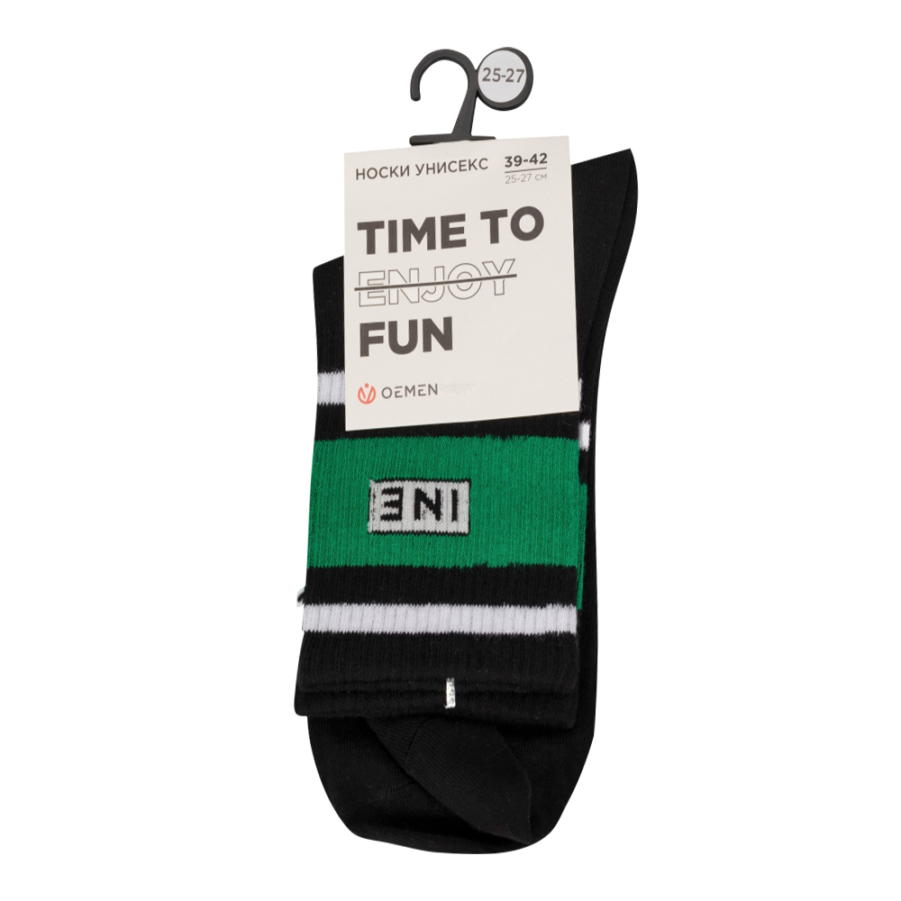 Носки унисекс Oemen PW748-1 с усиленной резинкой и принтом в паголенке, размер 25-27, черный