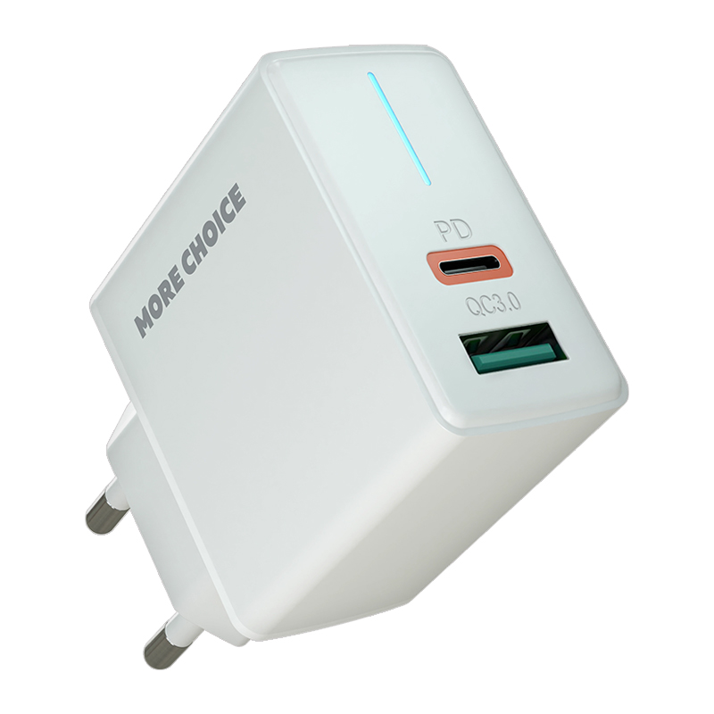 картинка Зарядное устройство MoreChoice NC61 СЗУ USB+Type-C PD 20W+QC3.0 3.0A, белый 