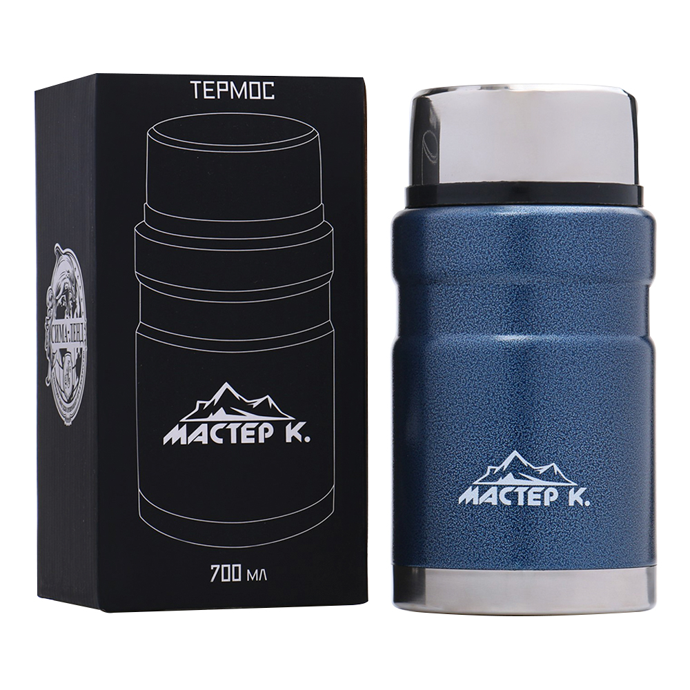 картинка Термос Мастер К 4729550 для еды, с широким горлом, нержавеющая сталь, синий, 700 мл 