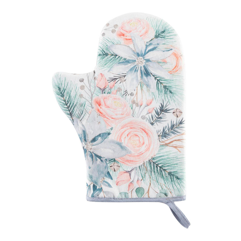 Прихватка-варежка Этель 5077886 Christmas flowers, саржа, 100% хлопок, 20*28 см, голубой, розовый