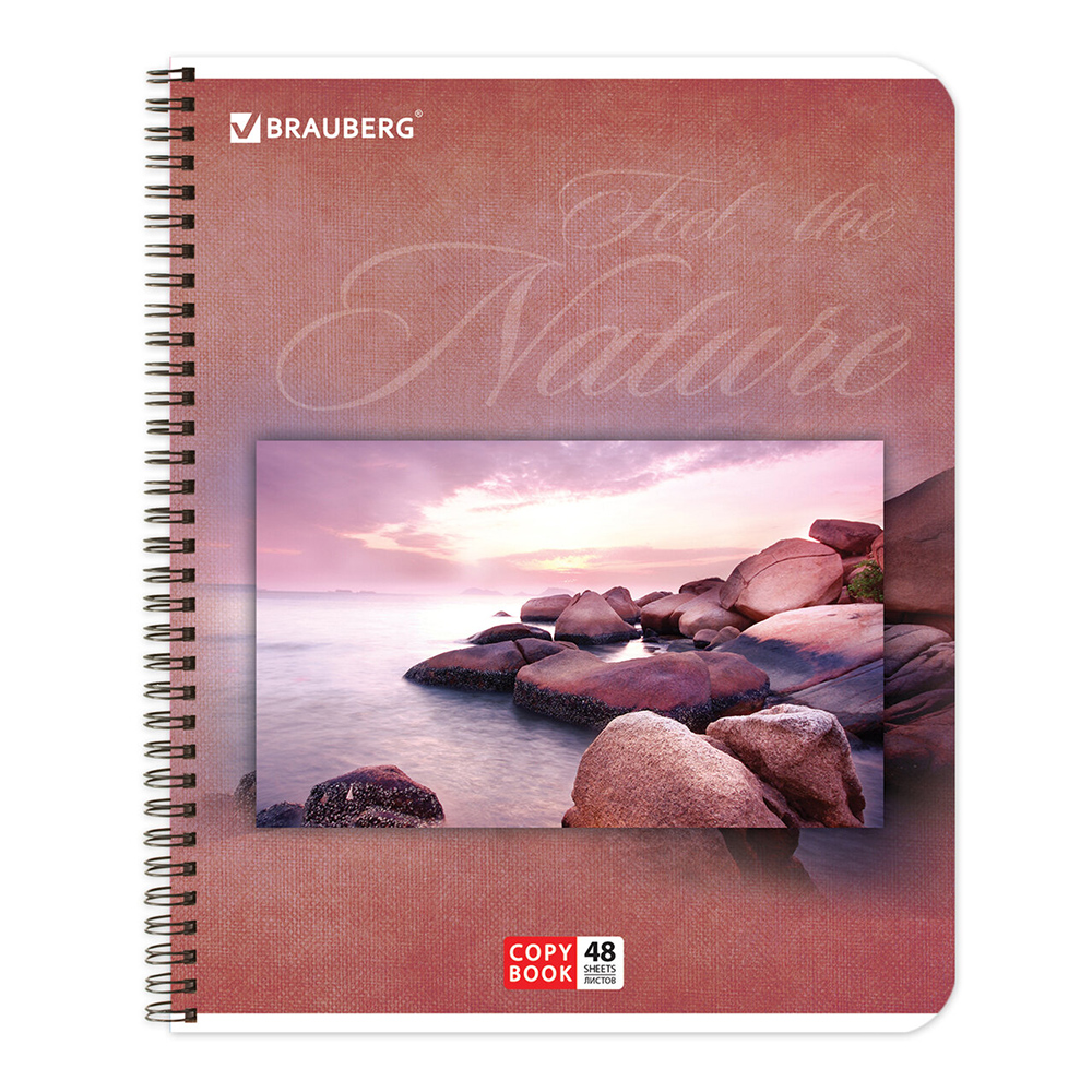 Тетрадь Brauberg 401874 Природа, клетка, обложка картон, гребень, 48 листов