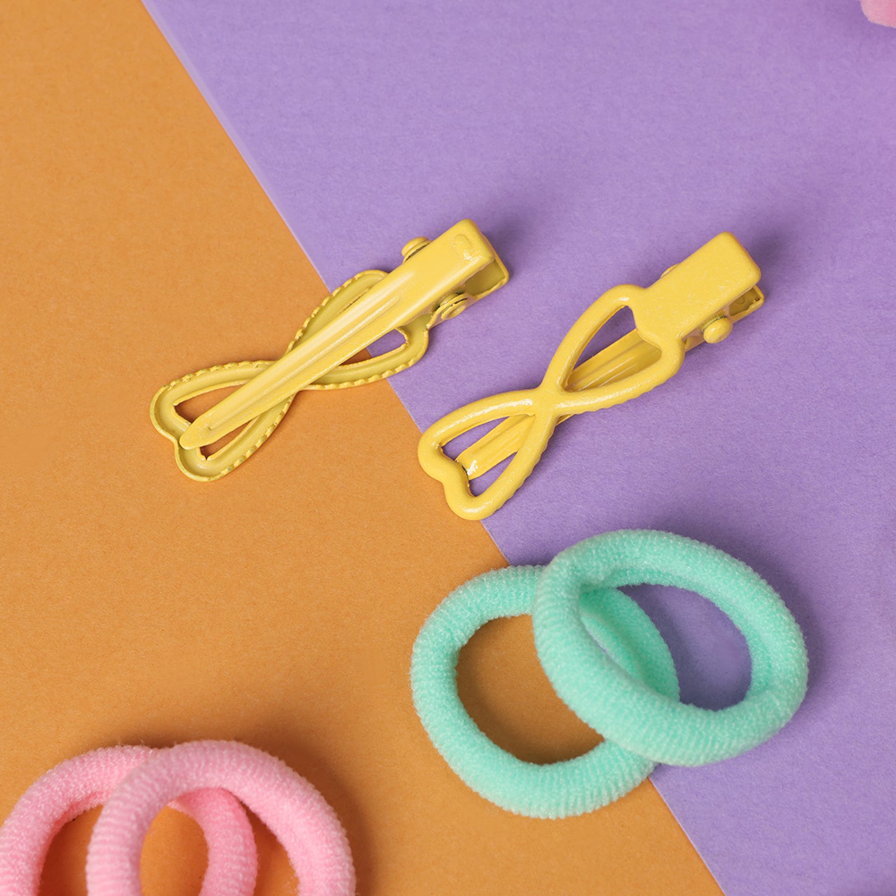 картинка Набор для волос Выбражулька 10309438 Карамель (10 резинок + 2 зажима) сердечки, жёлтый, в ассортименте 