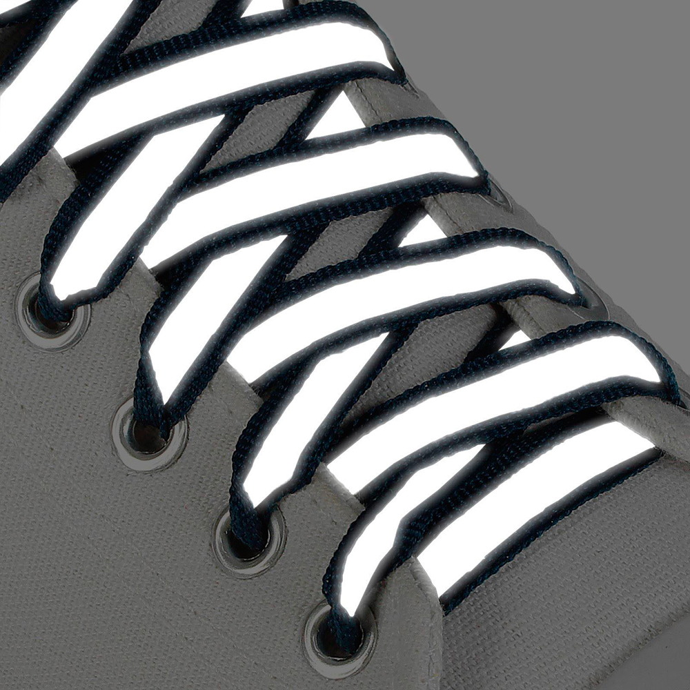 картинка Шнурки для обуви ONLITOP 1859401 плоские, со светоотражающей полосой, 10 мм, цвет: тёмно-синий, 70 см 