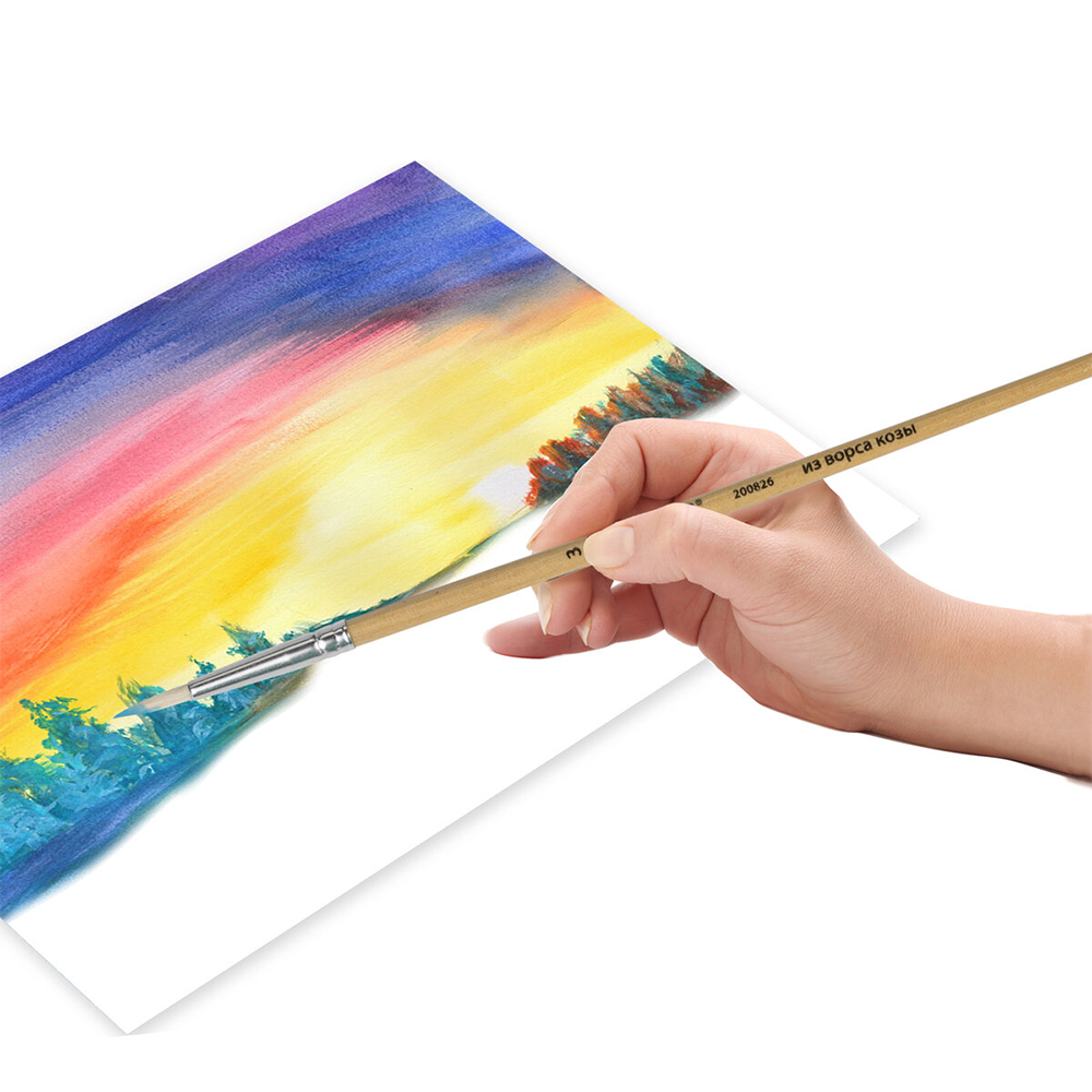 Кисть для рисования Пифагор 200826 №3, круглая, коза, деревянная ручка, 1 шт