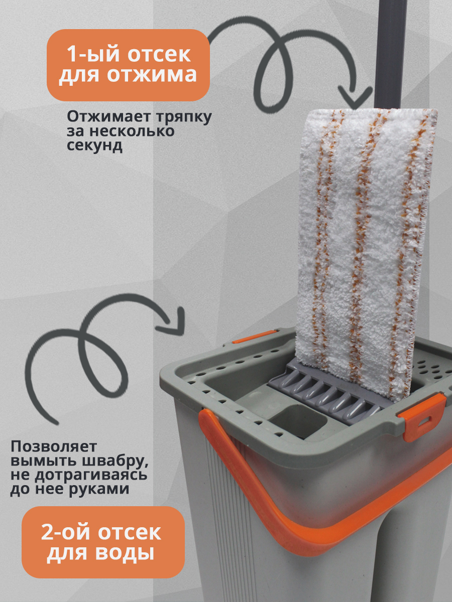 Швабра с вертикальным отжимом Hunter ELFOTTO + ведро, серый, 8 л, пластик