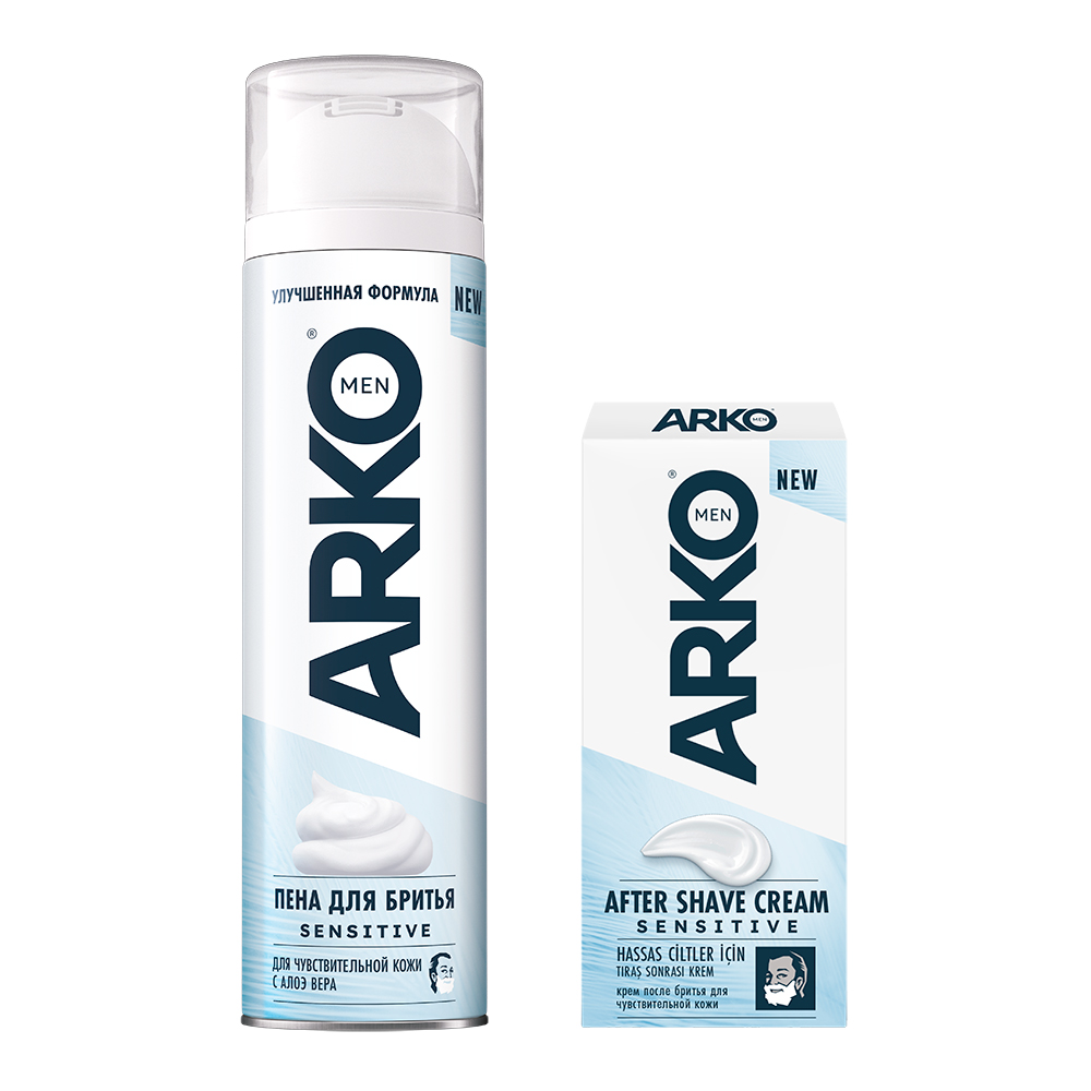 картинка Набор подарочный Arko Sensitive (пена для бритья 200 мл + крем после бритья 50 мл) 