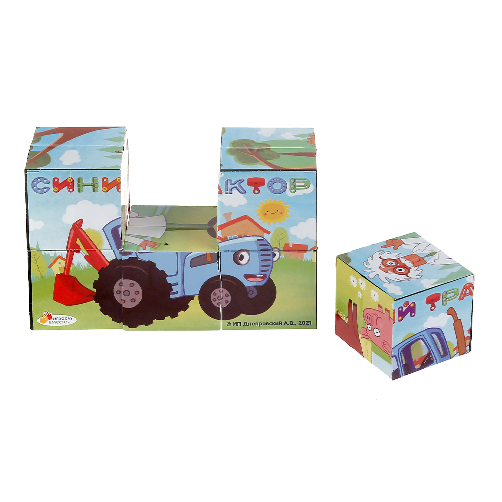 картинка Кубики Умные игры 01317-BTR Синий трактор 6 шт 