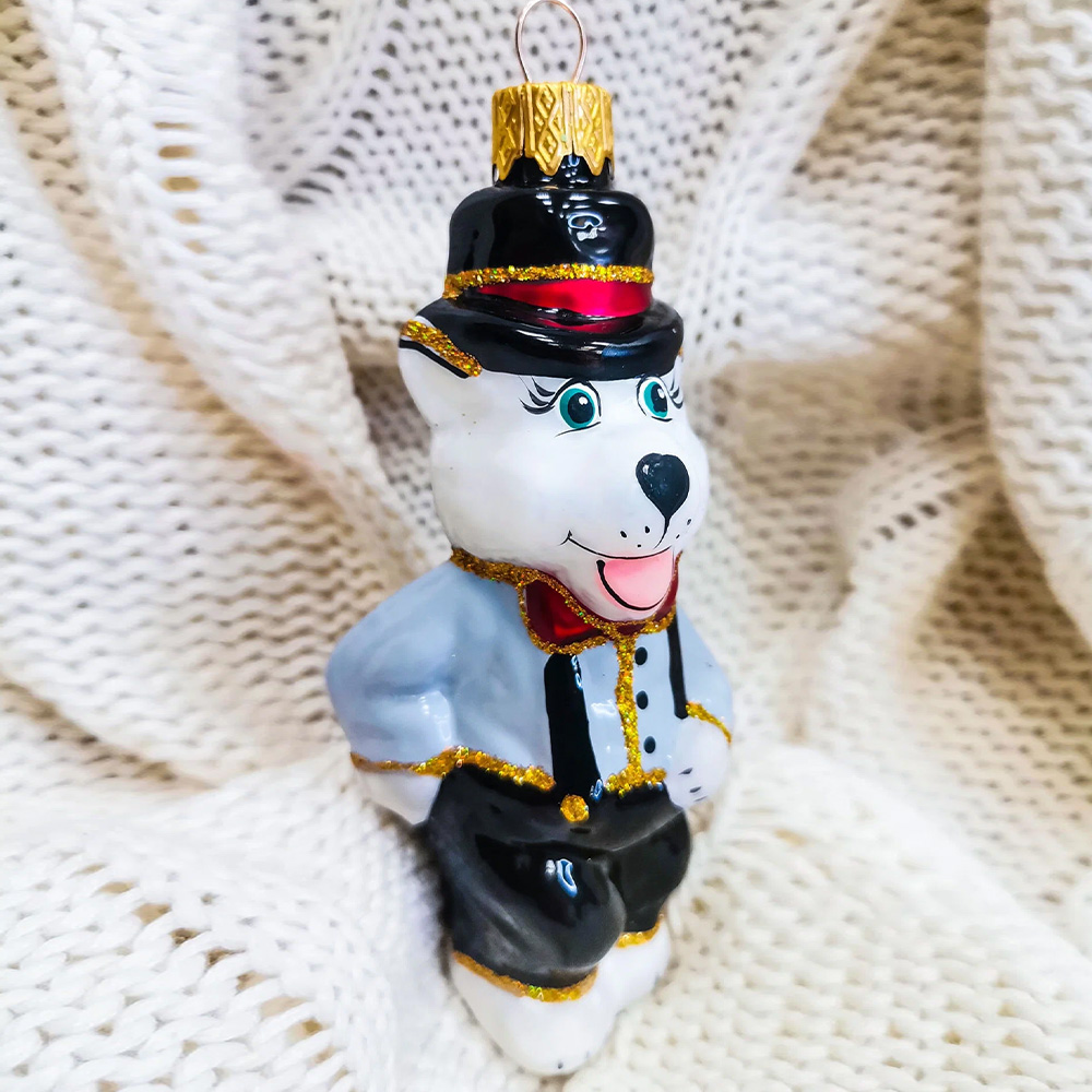 Новогодняя игрушка ФУ-606 в подарочной упаковке, Волк, 12 см, стекло