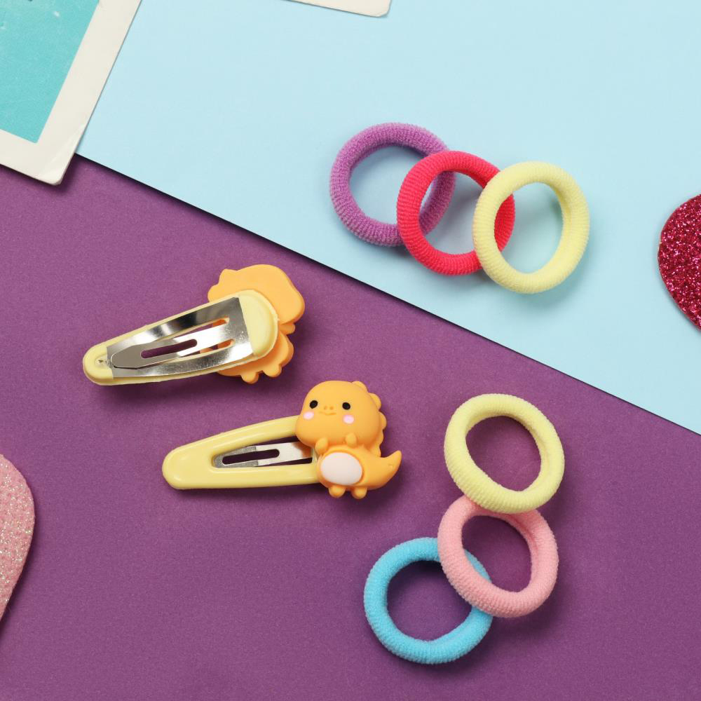 картинка Набор для волос 10309452 (10 резинок 1,5 см + 2 невидимки 3,5 см), дракончики, жёлтый 